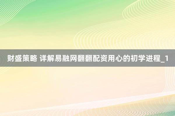 财盛策略 详解易融网翻翻配资用心的初学进程_1