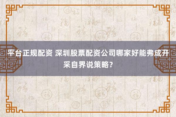 平台正规配资 深圳股票配资公司哪家好能弗成开采自界说策略？